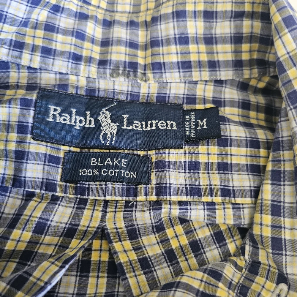 RL Ralph Lauren Blake Medium‎ Button Down Shirt Mens Short Sleeve Checkered Blue